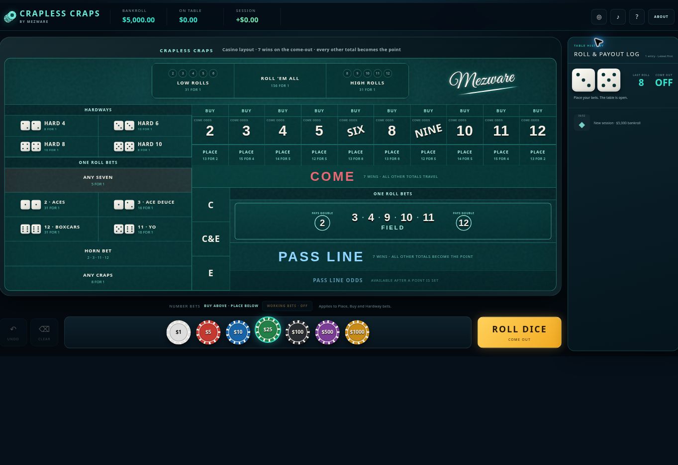 Crapless Craps gameplay preview